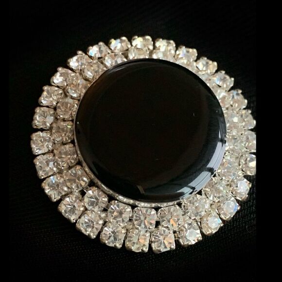 Jewelry | Vintageblackcirclepindoublerhinestonetrim | Poshmark
